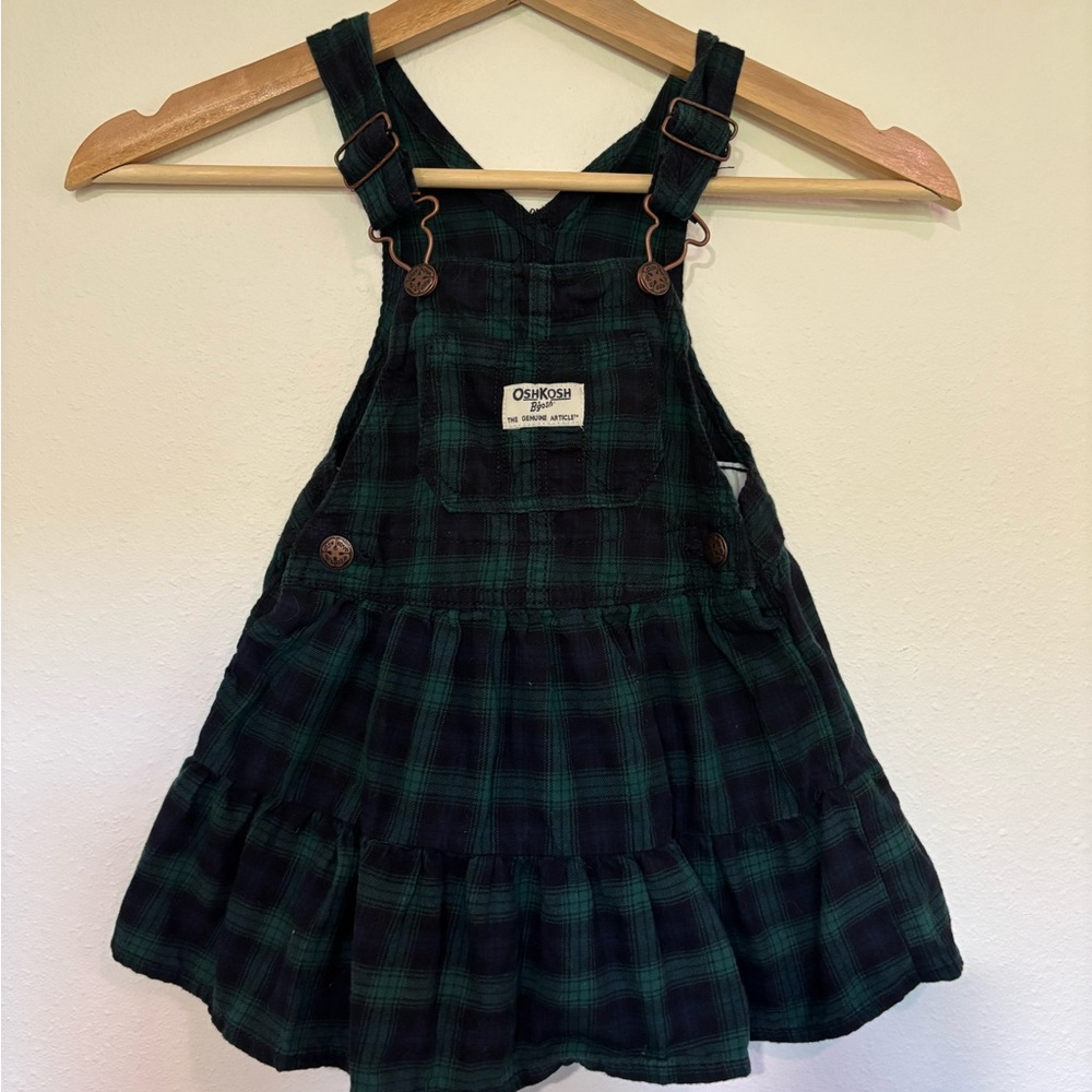 OshKosh B'gosh Black & Green Plaid Overall Dress